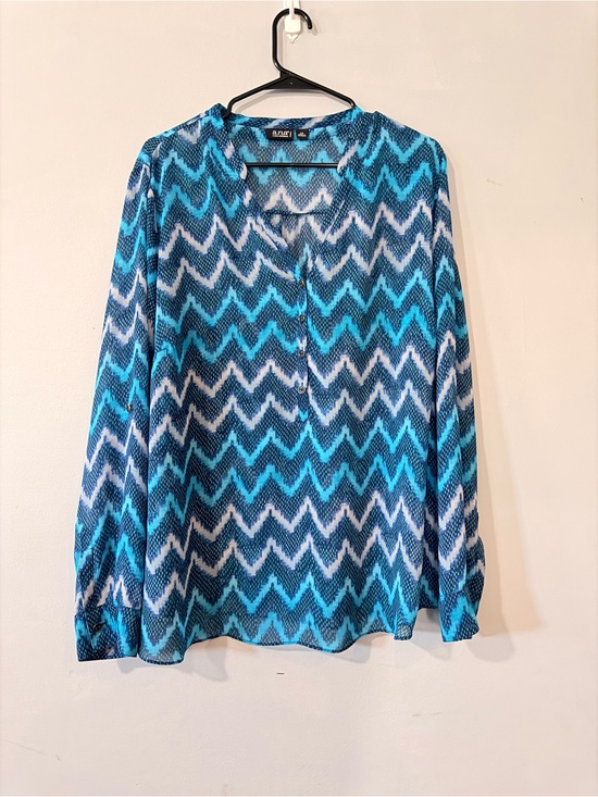 a.n.a Tops - a.n.a Blue Chevron Print Long Sleeve Blouse